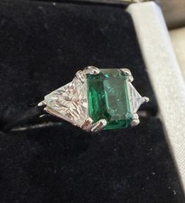 VTG Green Emerald Cut CZ 3 Stone Engagement Ring 925 Sterling Silver Sz. 9.75