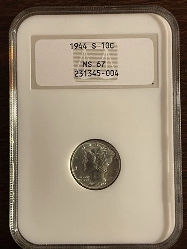 1944 S MERCURY DIME NGC MS 67 Cert #231345-004 Beautiful Example of Mint Dime!