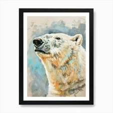 Polar Bear Pastel Watercolour 1 Art Framed Wall Art Poster Canvas Print Picture