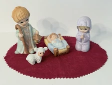 Vintage Children Nativity Set 4 Piece Ceramic Christmas 3-5”