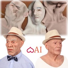 Old man Realistic Silicone Mask Hand Made Full Headwear Hood Halloween Cosplay