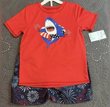 Okie Dokie Shark Fireworks 2 Piece Swim Set Patriotic Red Navy Toddler 4T