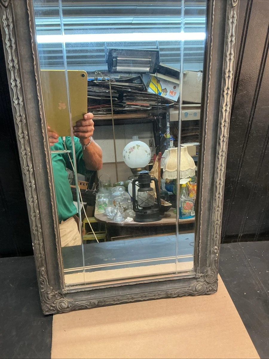 Antique 19th Century Victorian Parlor Etched Mirror 28”x15” Free Ship