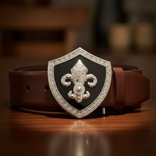 NEW Men Women Belt Buckle Silver Metal Western Fashion Bling Fleur De Lis Lily