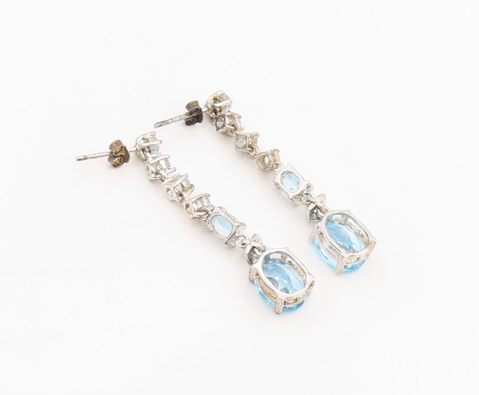 Pendientes vintage de plata de ley 925 genuinos ovalados y redondos aguamarina EG13842 Foto 4 de 4