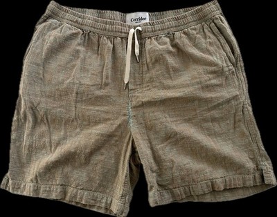CORRIDOR New York DELAVE Cotton Drawstring Shorts Men's XXL Tan w/Seafoam Green