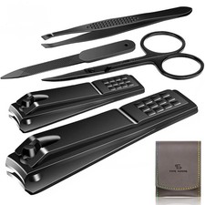 Manicure Pedicure Kit Nail Clippers Set Fingernails 6 Piece Set, Gray/Black a