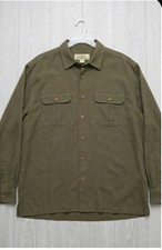 Tommy Bahama Men's XL 100 Silk Button-Up Shirt Olive Green Long Sleeve Dual Poc