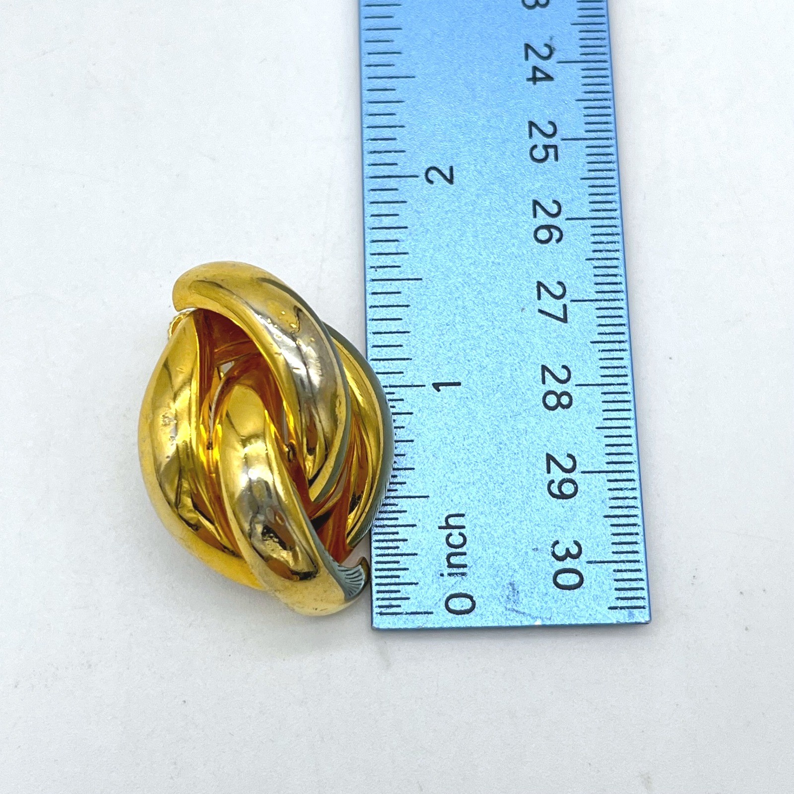 Chunky Two Tone Interlocking Clip On Earrings Gol… - image 4