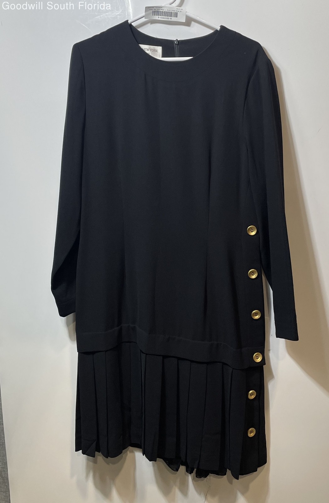 Jones New York Womens Black Long Sleeve Round Neck Pleated Hem Tunic Dress Sz 10