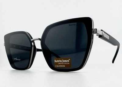 KATRIN JONES KJ0887 Polarized Sunglasses Black Silver Limited Edition UV400