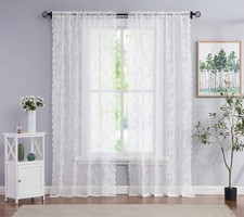 Rose Lace Sheer Curtains White 63 inch Length 55W x 63L Pack of 1 ,