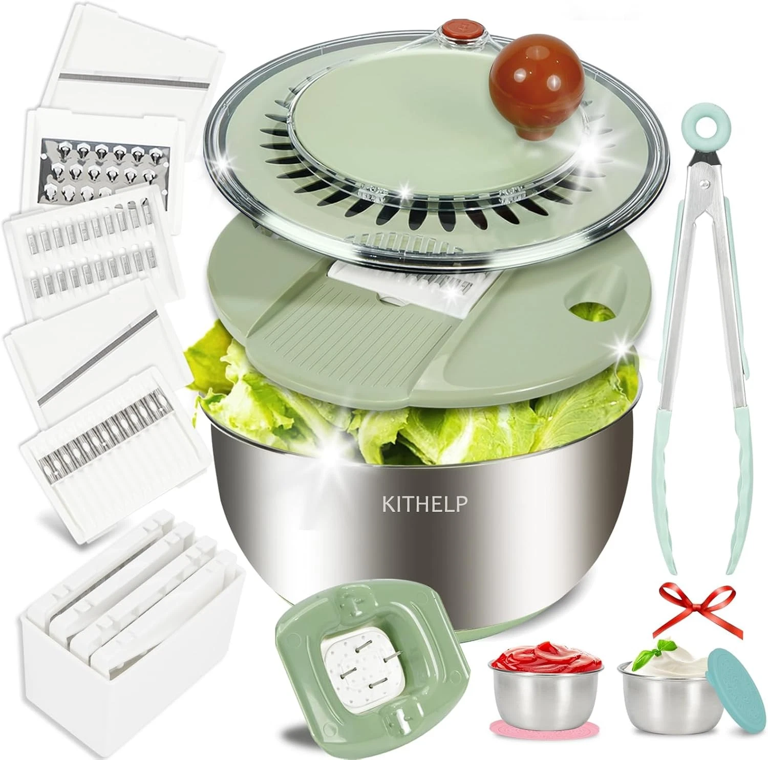 Stainless Steel Salad Spinner Large Vegetables Fruits Wash Bowl W/ Strainer