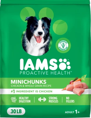 Iams Proactive Health Minichunks Real Chicken Grains Dry Dog Food, 30lb 2 PACKS