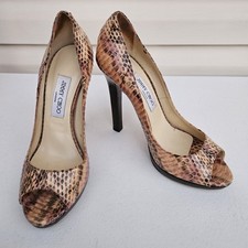 Jimmy Choo Snakeskin Leather Peep Toe Heel Pumps Women Sz 39/U.S 9 Made in Italy