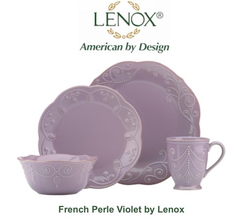Lenox French Perle Violett 4-teiliges Gedeck Set Neu im Karton Teller Tasse Schüssel