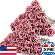 Hotop 40 Pcs Artificial Rose Flowers Bulk w/ Long Stem, Realistic Silk Fake
