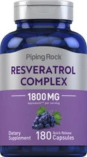 Resveratrol 100mg | 180 Capsules | Grape Seed Extract | Non-GMO | by Piping Rock