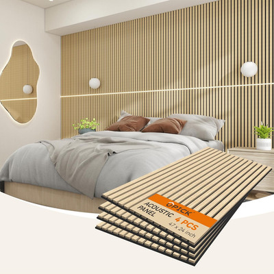Oak MDF Acoustic Wall Panels, 4 Pack Sound Absorbing Foam for Interior Decor