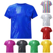Kids Boys Girls Jazz Stage Tops Performance T-shirt Festival Dancewear Glitter