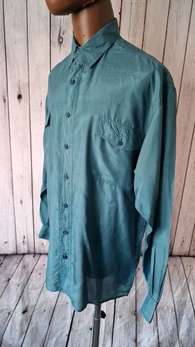Anyway Vintage Silk Shirt -Medium- Green Floaty 1990s Baggy Fit CS68 - Picture 7 of 13