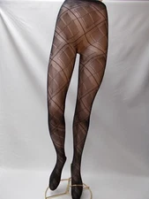 2 Pair Medium/Long Openwork Plaid Pattern - Black Tights