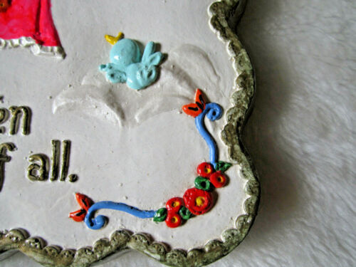 VINTAGE CHALKWARE BABY NURSERY WALL DECOR HAND PAINTED MID CENTURY BABY SHOWER - Picture 7 of 12