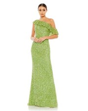 Mac Duggal 5611 Ruffled Asymmetrical Neck Prom Gown Sz 10 Lime $498
