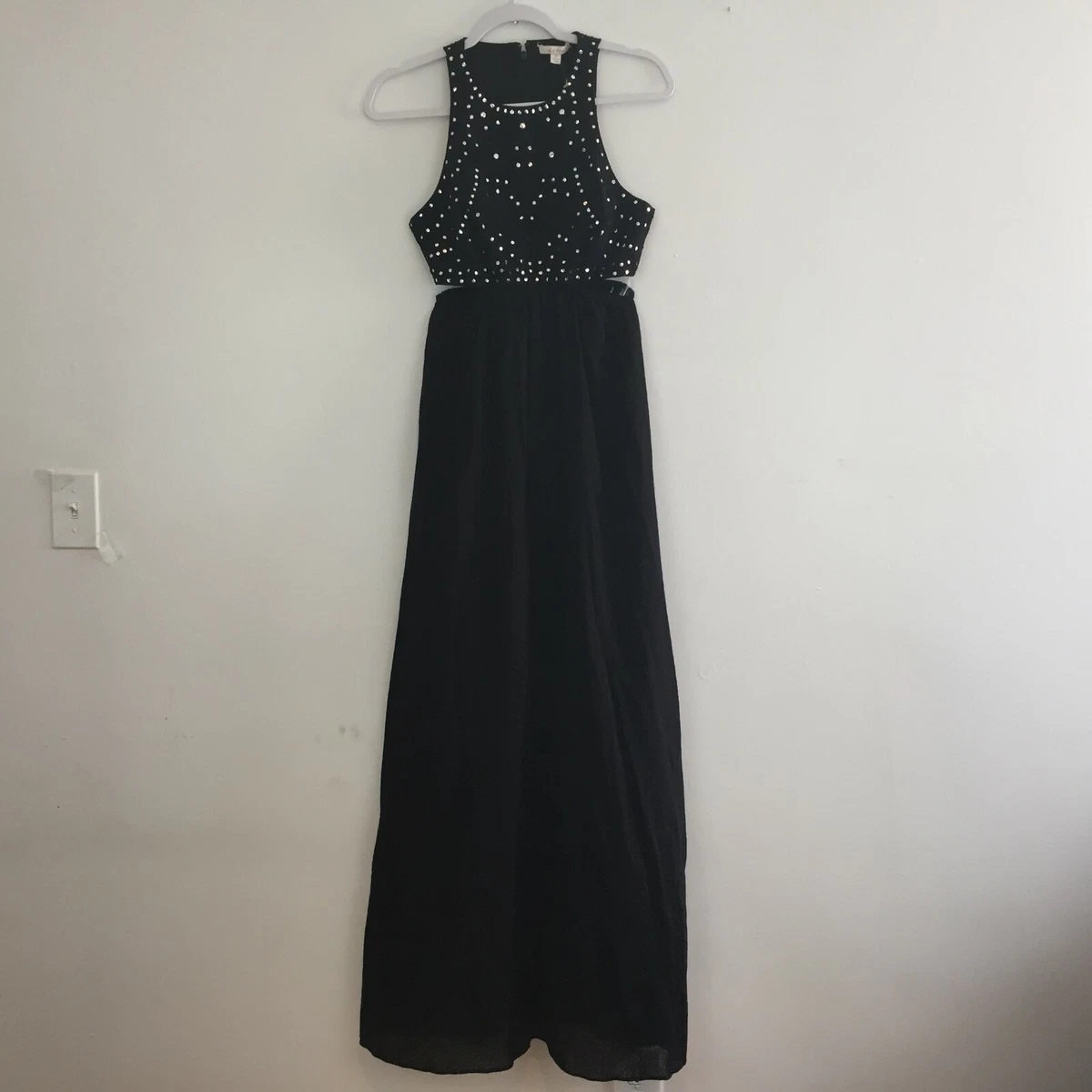 ella moss Valletta Women's Dress Size XS Cutout Maxi Black Slits Embroidered