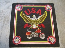 Vintage USA Eagle Motorcycle Bandana Black Scarf Handkerchief Cowboy Headband