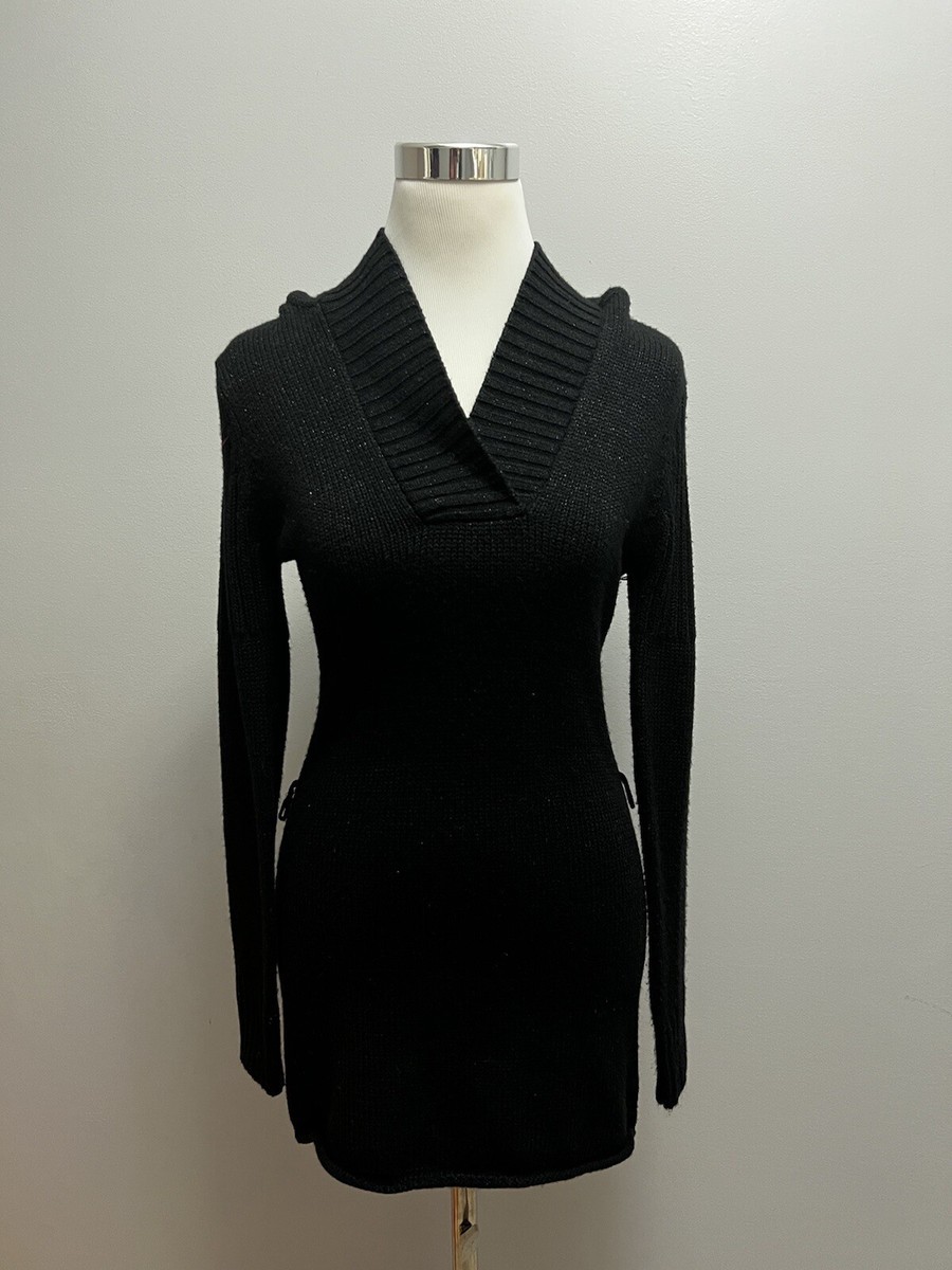 WET SEAL Black Long Sleeve Knit Hoodie Sweater Dress Sz M