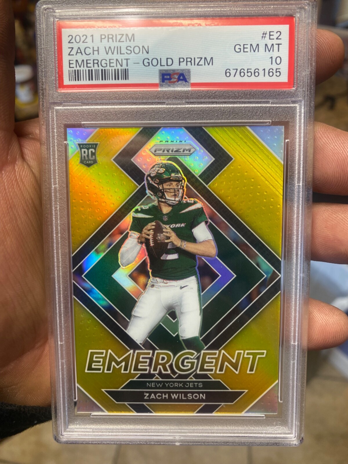 ~CRAZY RARE PSA 10 GOLD PRIZM ROOKIE ZACH WILSON /10 2021 EMERGENT TOUGH