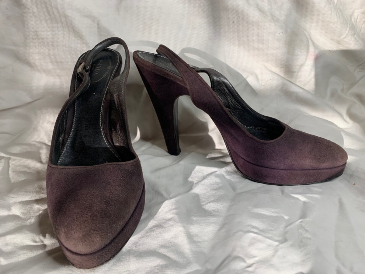 靴 Vintage Prada Brown Satin Heels 38 VINTAGE PRADA Women Brown All LEATHER Square Toe Pumps Heels Size