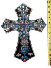 Southwest hand painted cross. Dot Paint. Wood Cross. Resin Sealed. Gift