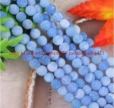 Matte 8mm Blue Dream Fire Dragon Veins Agate Gems Round Loose Beads 15'' Strand