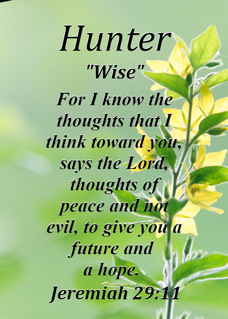 Hunter &ldquo;Wise&rdquo; Keepsake Name Meaning Card with Bible Verse | eBay