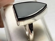 SPECTACULAR BLACK ONYX IN STERLING SILVER 925 RING SIZE 8.0 