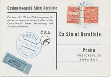 TSCHECHOSLOWAKEI 15.6.1937, Kab.-Erstflug CSA „LIBEREC (REICHENBERG) – PRAG“