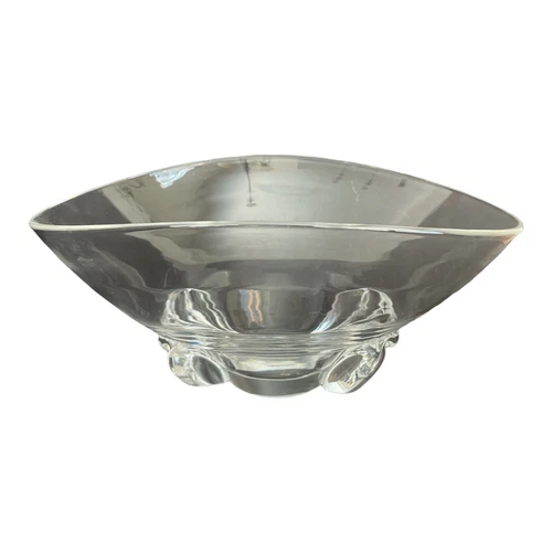 VINTAGE SIGNED STEUBEN GLASS FREE-FORM OVAL PEDESTAL BASE BOWL CENTERPIECE