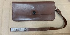 Vintage Slim Brown Leather Sectioned Bag 4" x 8" With Strap
