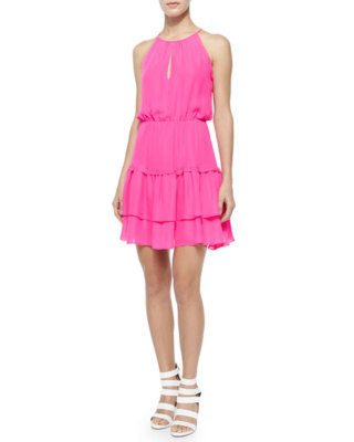 PARKER Hot Pink Quintana 100% Silk Tiered Ruffle Keyhole Halter Dress Size M NWT | eBay PARKER Hot Pink Quintana 100% Silk Tiered Ruffle Keyhole Halter Dress Size M NWT | eBay