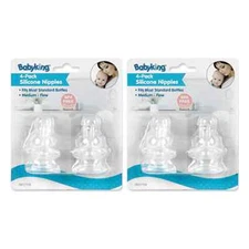 Babyking Silicone Nipples, Medium Flow, BPA-Free, Fits Standard Bottles-2pk =8pc