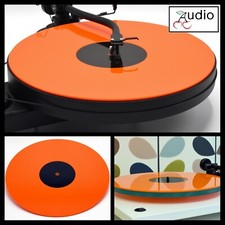 Tapete giratorio acrílico naranja brillante. Se adapta a reproductor de discos REGA, PRO-JECT