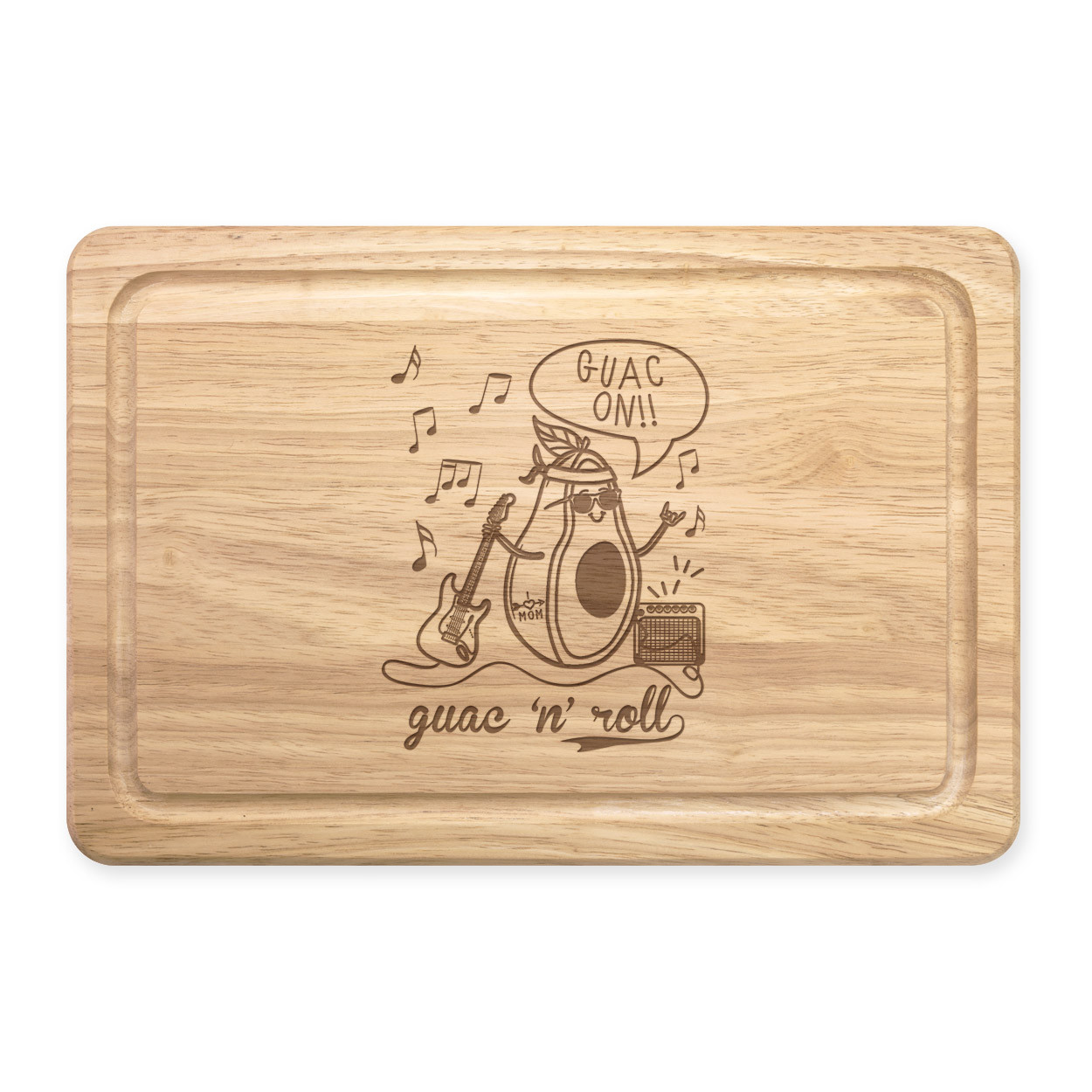 Guac n Roll Avocado Rectangular Wooden Chopping Board - Funny Rock Music