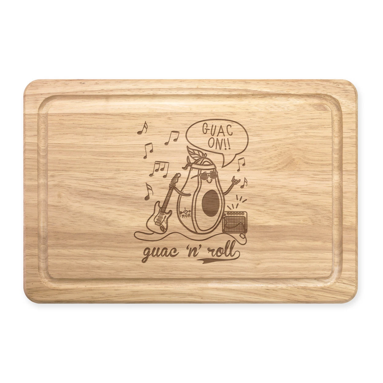 Guac n Roll Avocado Rectangular Wooden Chopping Board - Funny Rock Music