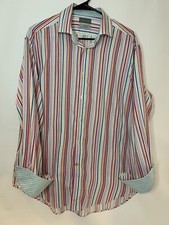 Thomas Dean Dress Shirt Size L Striped Multi Color Button Flip Cuffs