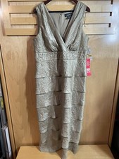 R M Richards Sleeveless Layers Dress Size 16W Gold Color Back Zip NWT