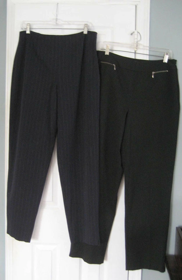 Lote 2 Pantalones Talbots Pierna Cónica Talla 12 Azul Marino Rayas y Negro, Poli Elástico