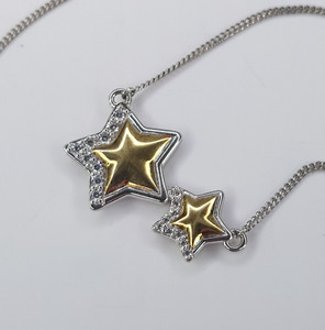 Authentic Curb Chain Gold Plated Sterling Silver 925 Iced Shooting Star Pair Necklace 45cm