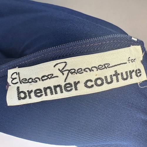 Vintage 1970s Navy Blue Wrap Dress Flutter Sleeves 70s Eleanor Brenner Couture - Picture 6 of 7